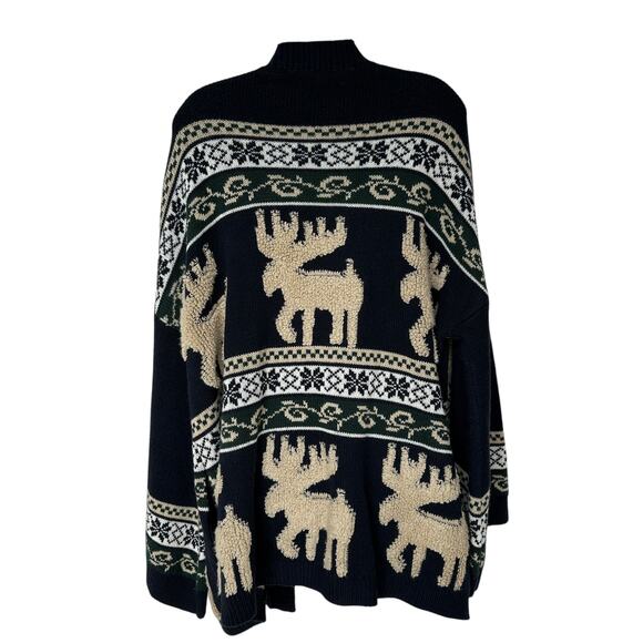 Show Me Your Mumu Cardigan Sweater Easy Cardi Moose Buddies Navy Blue Size Large - Picture 2 of 11